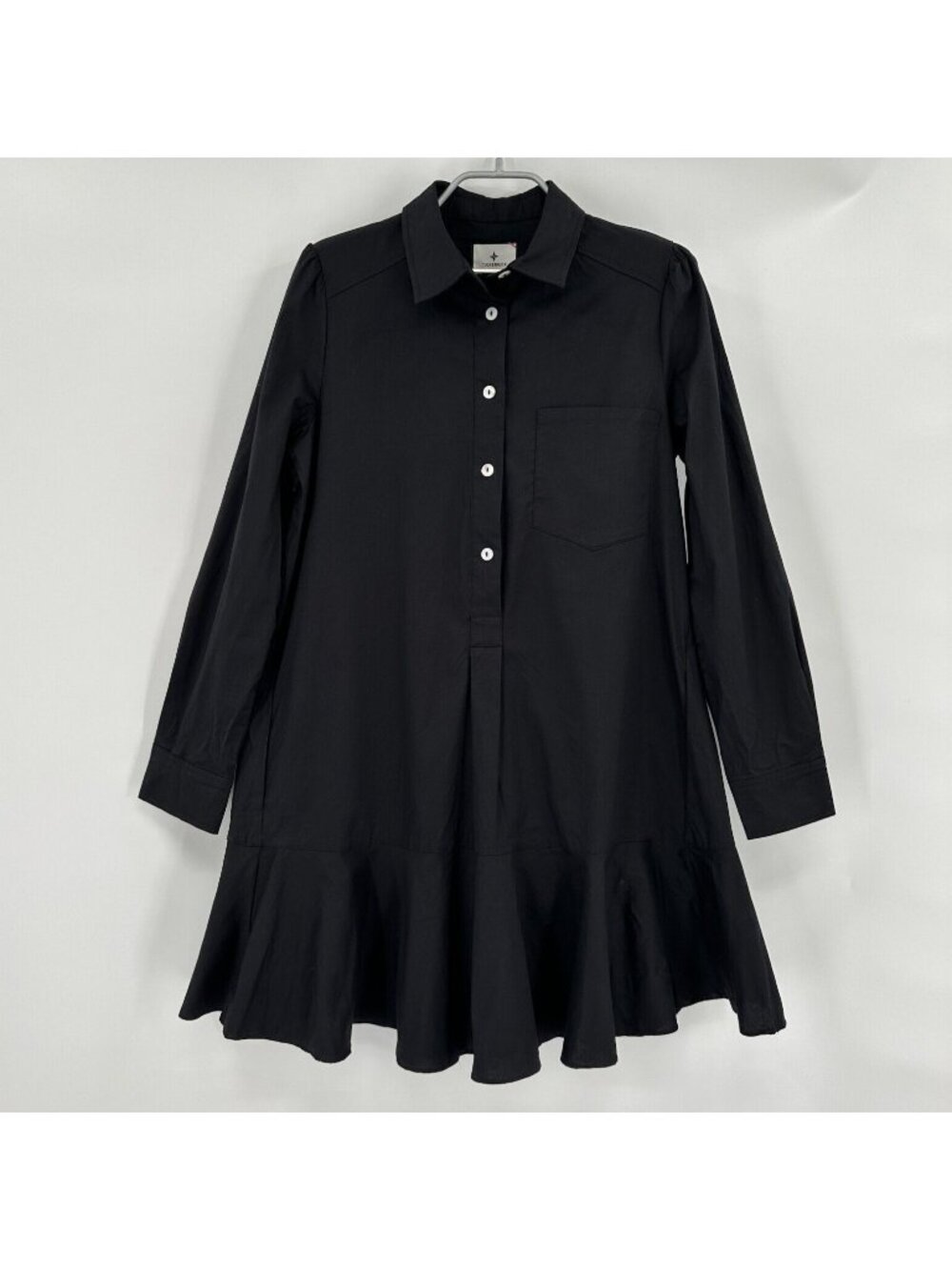 Tuckernuck Women's Black Callahan Shirt Dress Ruffle Hem Swing Style size L NWOT